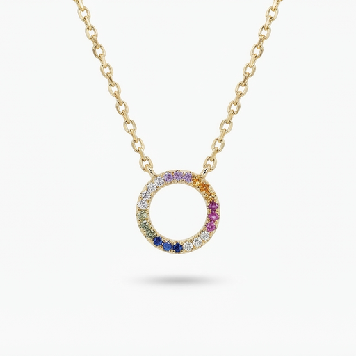 [10665] Shimmer colgante aro circonia multicolor dorado